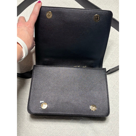 NWT Karl Lagerfeld Paris Simone Top Handle Black Leather Gold Studded Crossbody - Picture 6 of 11